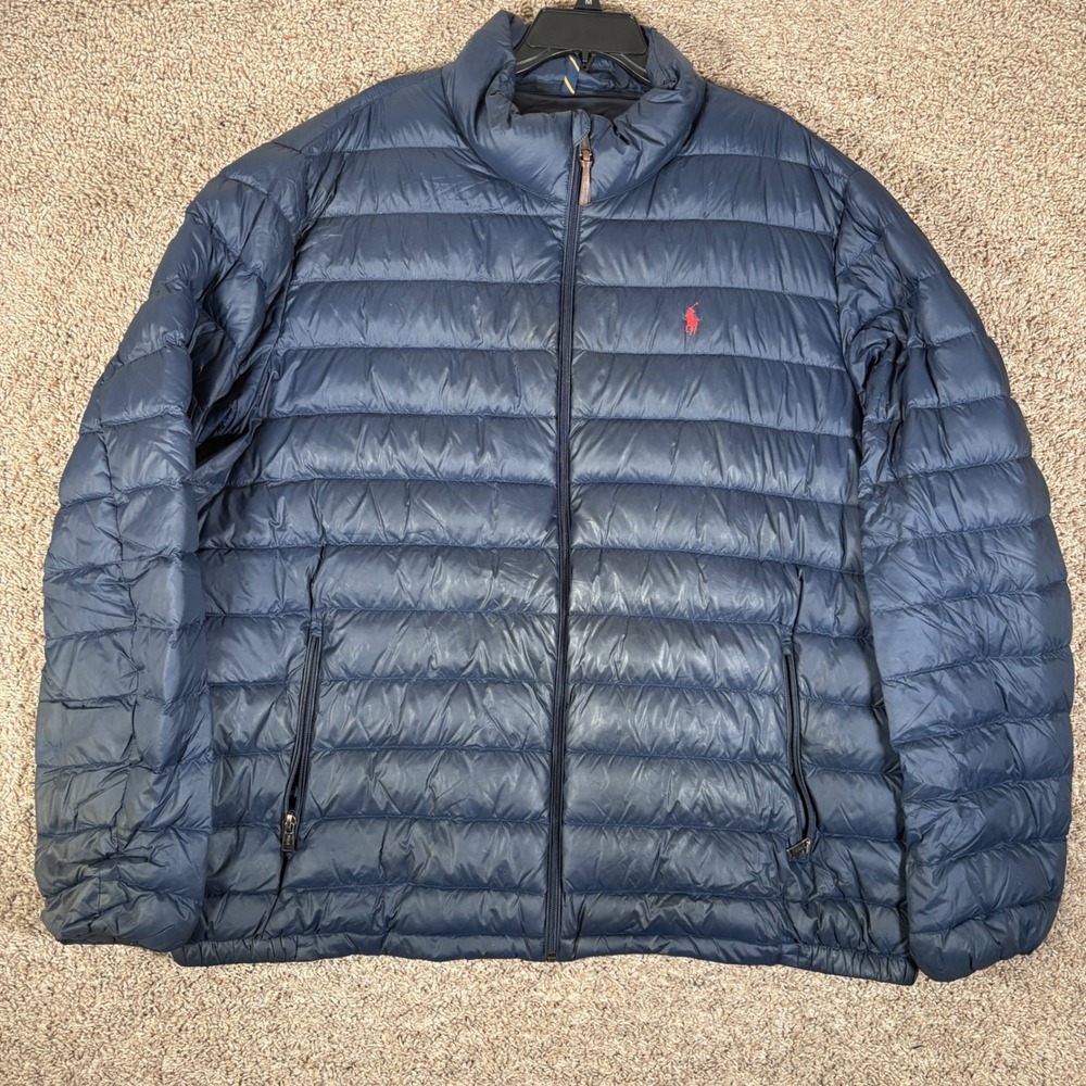 Polo Ralph Lauren Mens 2XLT Navy Blue Down Fill Quilted Puffer Jacket Coat